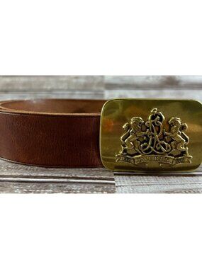 LAUREN Ralph Lauren Heritage Lion Buckle Leather Belt size L 46" color brown VGT